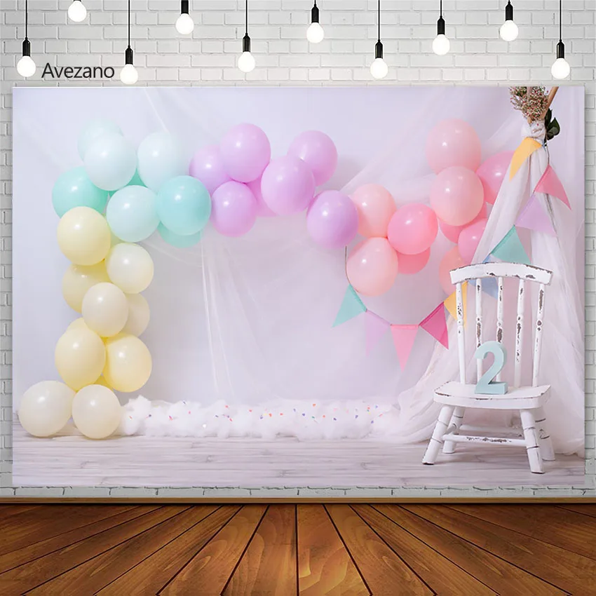 

Фон для фотосъемки с изображением девушки на 2-й день рождения с изображением Милого Розового воздушного шара портрета торта разбитого деко...