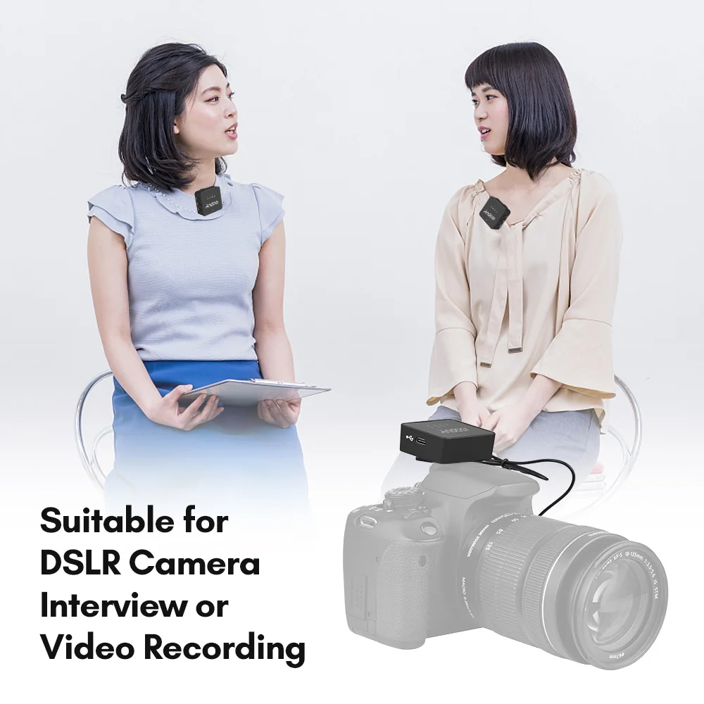 Andoer One-Trigger-Two 2.4G Wireless Microphone System Clip On Microphone 30M Range with  Audio Cable for Smartphone Camera Vlog