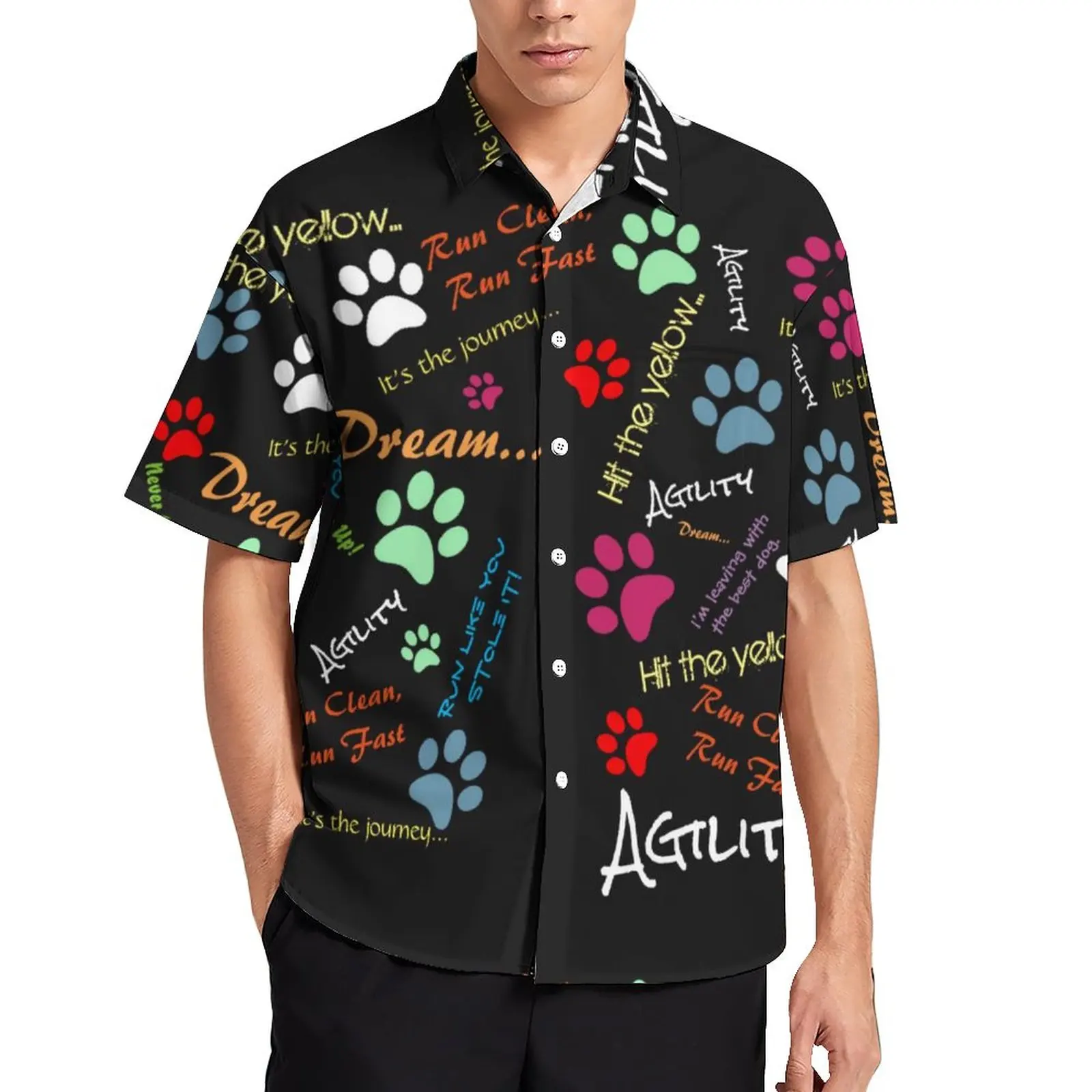 

Быстрая пляжная рубашка Dog Run, разноцветные Гавайские повседневные рубашки с принтом лап, Мужская Уличная одежда, блузки с коротким рукавом, Индивидуальные топы, женская