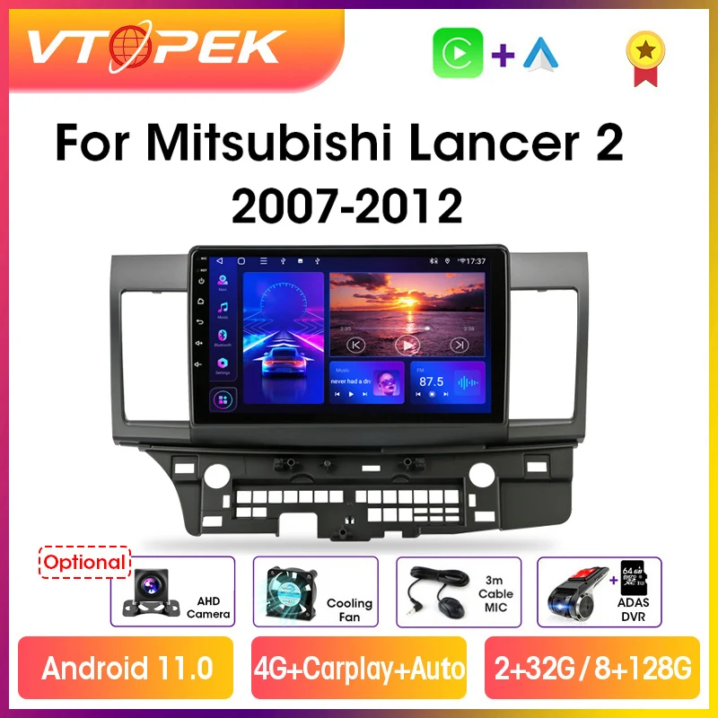 Vtopek 4G Carplay 2din Android 11 Car Radio Multimedia Player For Mitsubishi Lancer 2007-2012 Navigation GPS Head Unit no CANBUS