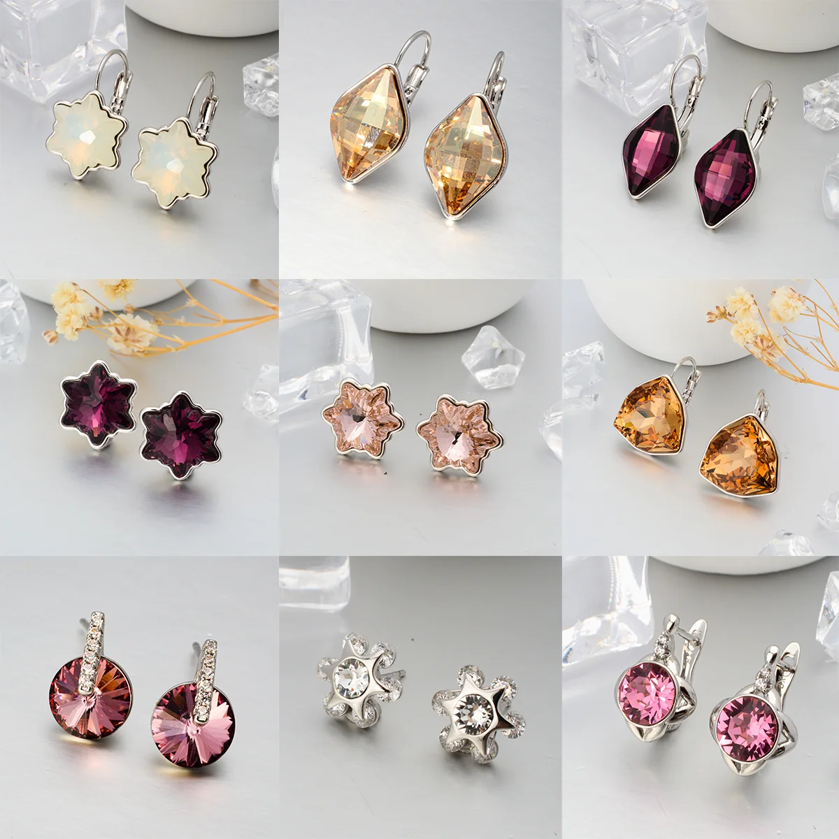 Charmoment 2023 New In Austria Crystal Candy Color Gemstone Earrings Silver Needle Flower Ear Studs Women Girl Jewelry