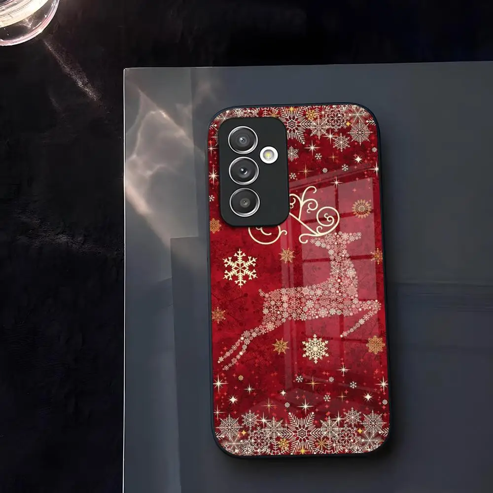 С Рождеством и подсветкой оленя чехол для телефона стекло Samsung Galaxy S21 S22 S25 S20 S24 S23