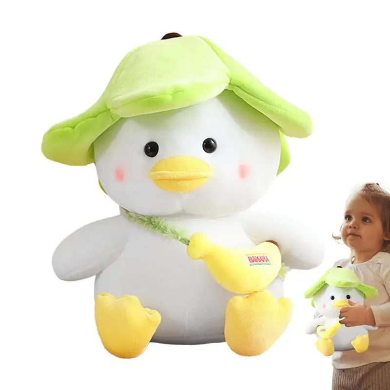 

Duck Stuffed Animal Toy Green Banana Hat Duck Toy 25cm Soft Cute Plushie Hugging Pillow Dolls Duck Stuffed Animal Gifts Home