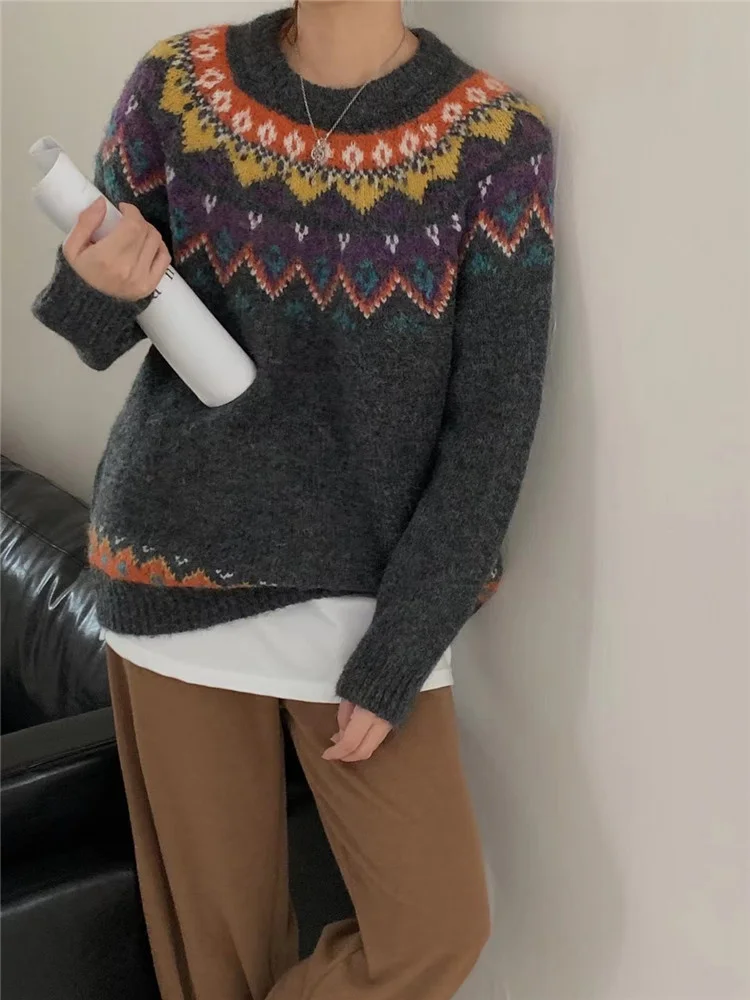 

Hsa Y2k Fashion Women Sweaters Autumn Jacquard Oversize Pullovers Winter Long Sleeve Jumpers Round Neck Female Sweater Mujer