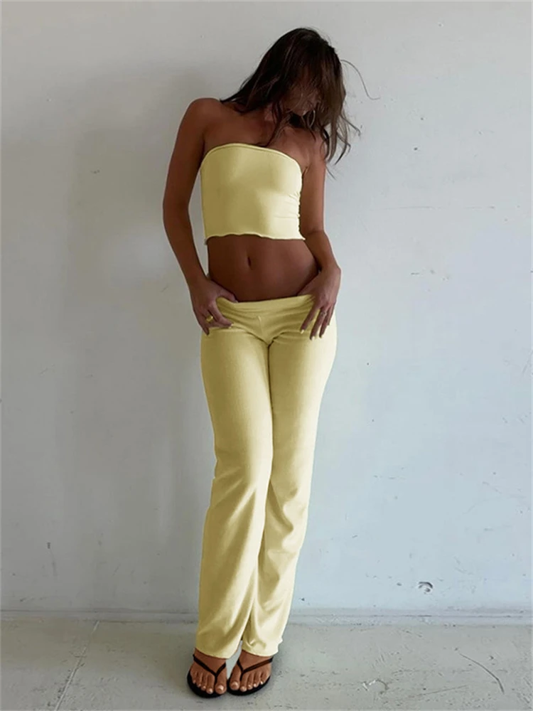 Absobe однотонный костюм для отдыха укороченный топ без бретелек расклешенные