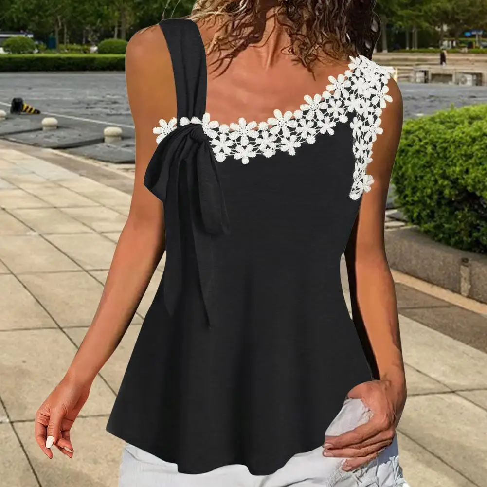 

Summer Stylish Patchwork Women Vest Cool Sleeveless Top Tie Belt for Daily Wear