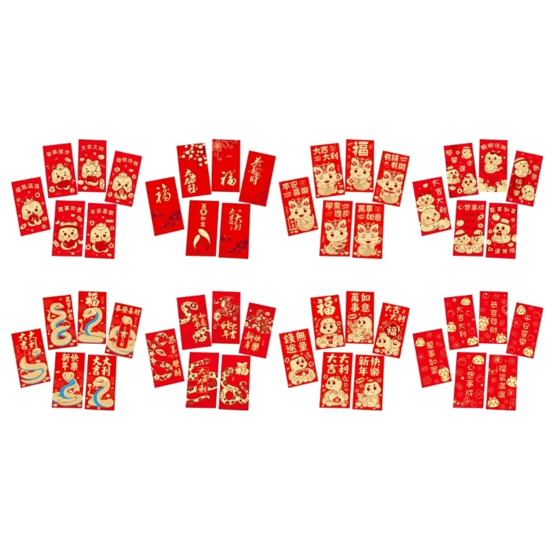SZWA 6 комплектов Лунный Новый год красные конверты Фестиваль китайских зодиаков