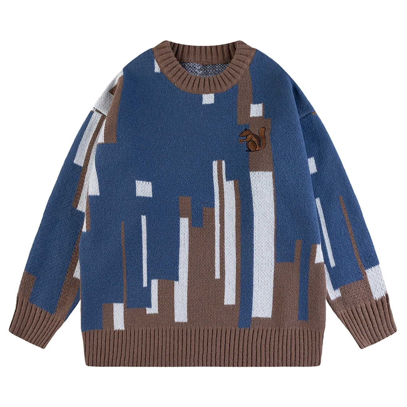 

New Hip Hop Streetwear Knitted Sweater Men Square Color Block Outwear Streetwear Tops Women Spring Autumn Oversized Sweater