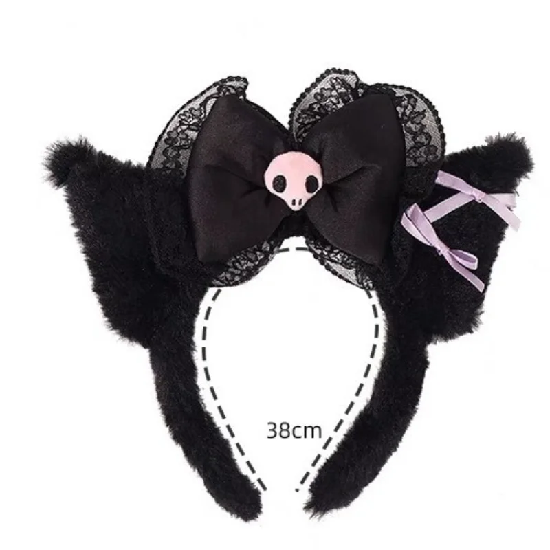 Повязка на голову с розовым бантом My Melody и черной плюшевой заколкой Kuromi для костюма на Хэллоуин, аксессуар для волос Kawaii, обруч для волос для косплея (art.: 3920d290fd98a) - 3920d290fd98a