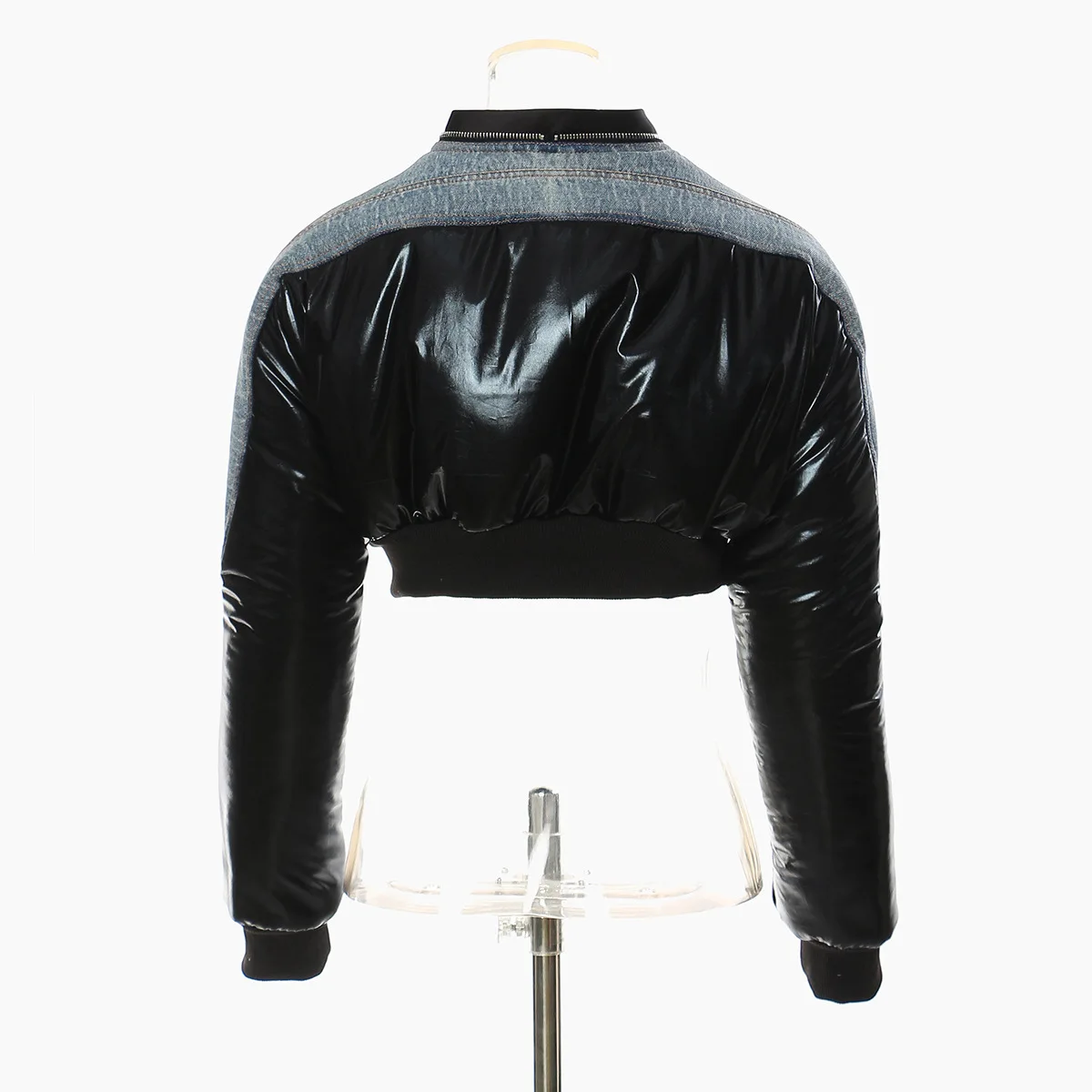 Women's Autumn And Winter New Hot Street Personality Denim Splicing Zipper Down Cotton Jacket