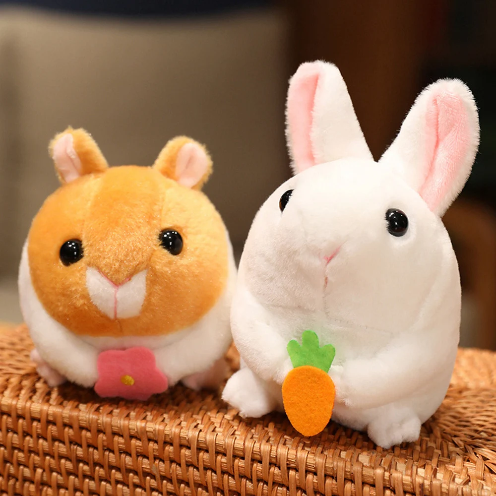

12cm Cute Rabbit Plush Toys Stuffed Funny Drawstring Wagging Tail Hamste Stress Relief Soft PP Cotton Filled Children's Day Gift
