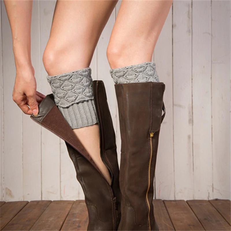 Women Ladies Crochet Knitted Shell Design Boot Cuffs Toppers Knit Leg Warmers Winter Short Liner Boot Socks