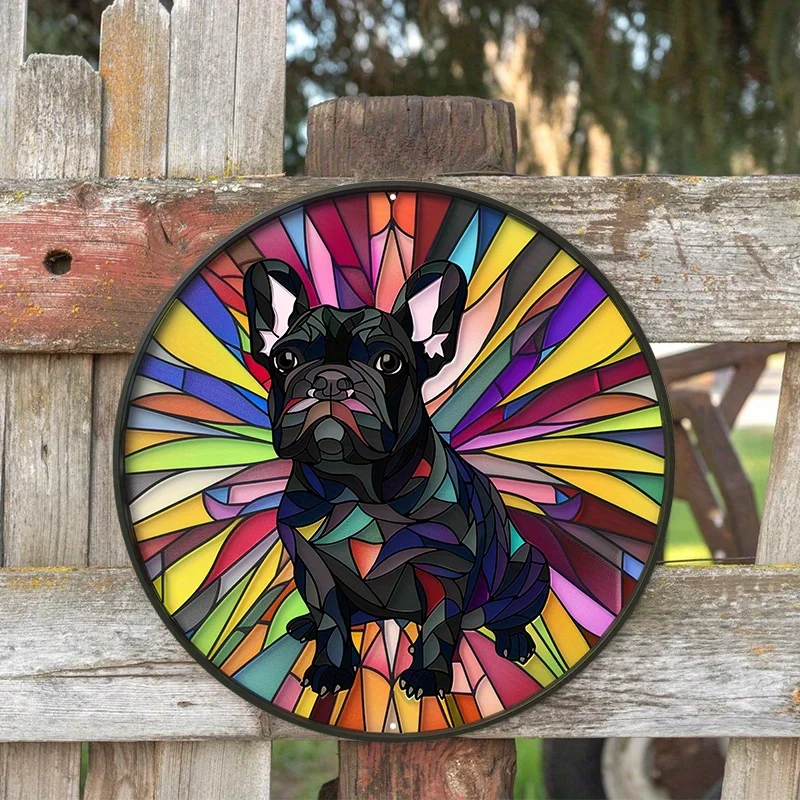 Okrągły aluminiowy metalowy znak tabliczka wieniec z płaskim wzorem psa 2D do dekoracji wnętrz zabawny wystrój jako prezenty dekoracja ścienna