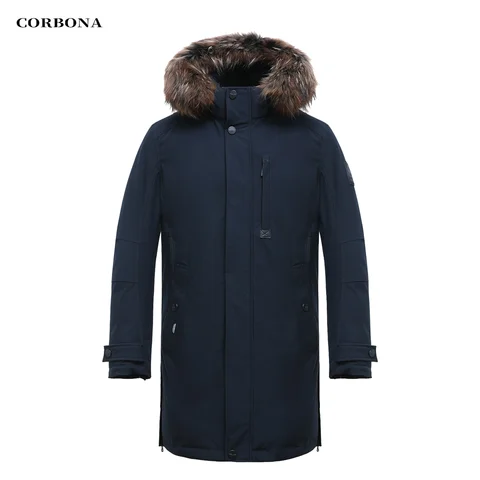 Мужская зимняя куртка CORBONA, черная ветрозащитная куртка с натуральным мехом, темно-желтая Повседневная хлопковая парка со съемным капюшоном, 2024