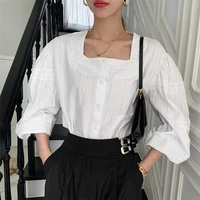 vintage ol chic fashion white o neck lace hem tops 2021 new all match korean streetwear gentle elegant solid femme hot shirts