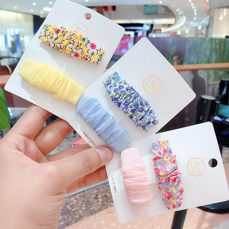 

2PCS/Set Korean New Fabric Cloth Broken Flower Hairpin For Girl Child Full Package Candy Color Solid Hair Clips Barrettes