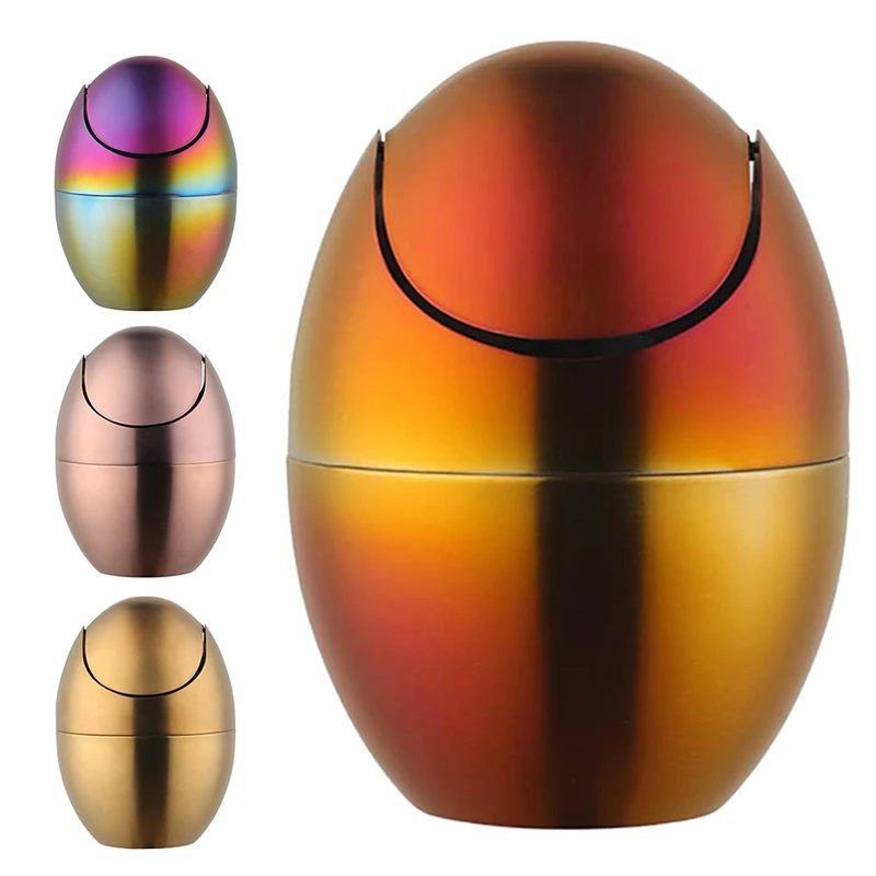 

Stainless Steel Egg-Shaped Trash Can Creative Household Egg-Shaped Mini Desktop Trash Can With Rotating Lid