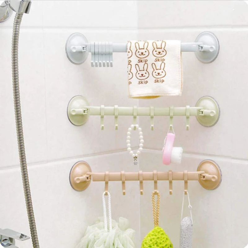 

Adjustable Hook Rack Double Suction Cup Towel Rack Hanging Shelves Hook Holder Lock Type Sucker Kitchen Bathroom Accessories