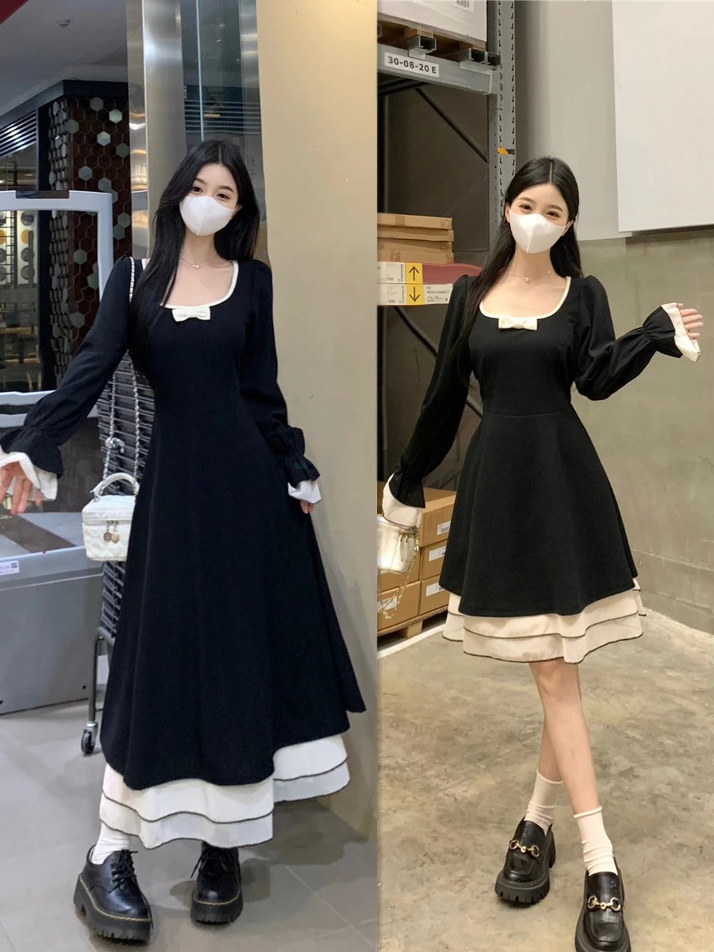 Женская одежда новинка Осеннее длинное платье в стиле ретро для полных девушек