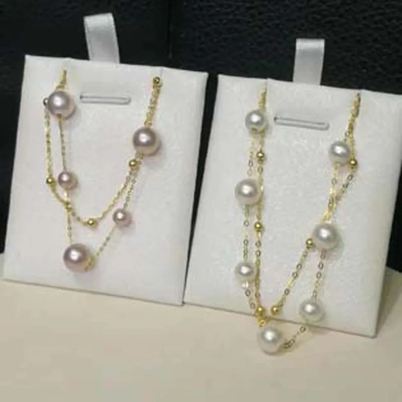 

fine white round real pearl bracelet 5-7mm gold chain