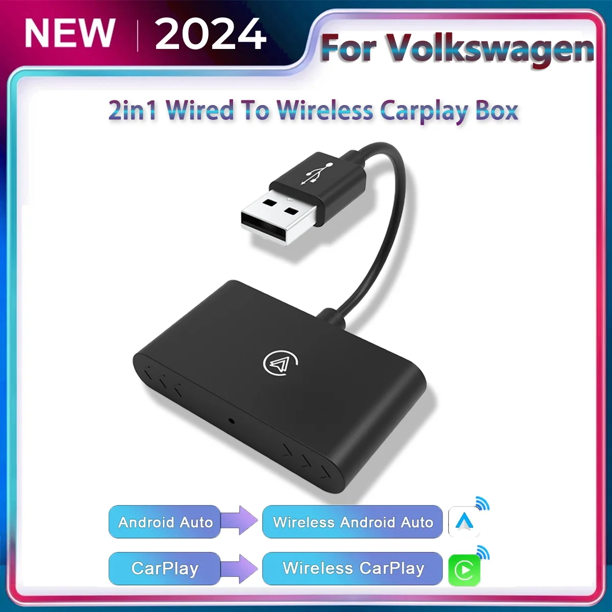 

Новый Беспроводной Мини-адаптер CarPlay 2-в-1 Для Volkswagen, Android Auto, Беспроводной BT-ключ, Wi-Fi, Быстрое Подключение