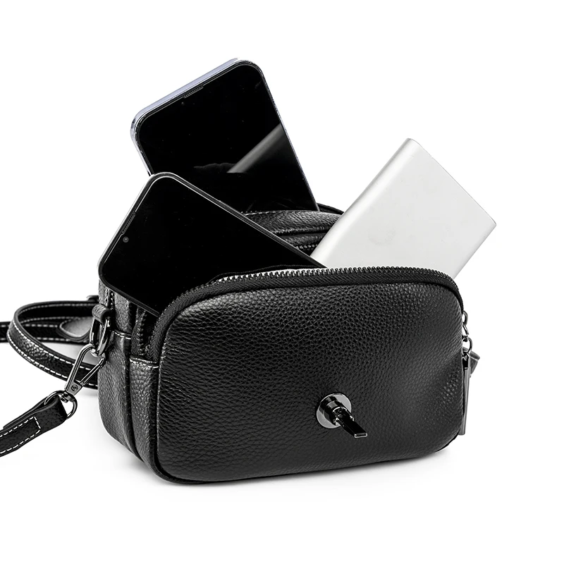 Cowhide Women's Mini Crocodile Pattern Leather Crossbody Bag Fashion Design Sense Leather Shoulder Bag and Purse