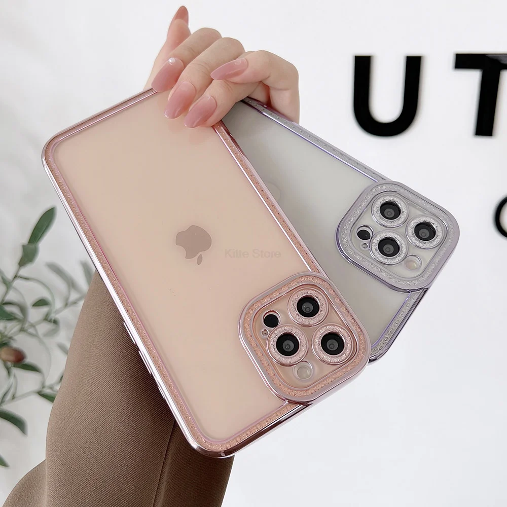 

Plating Glitter Case for iPhone 13 Case Bling Lens Protection Cover iphone 12 11 Pro Max XR XS Mini 7 8 Plus Clear Soft Fundas