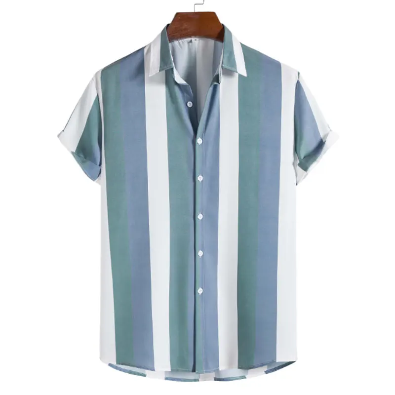 

Mens Short Sleeve Striped 3D Print Summer Shirts Casual Turn-Down Collar Males Clothing Size XXXL