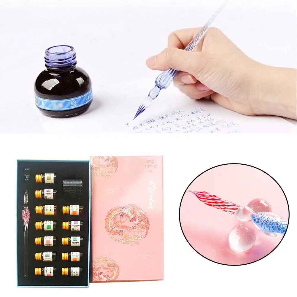 

Painting Decor Signatures Art With Holder Easy Clean 12 Colors Ink For Calligraphy Stationery Writing Dip Glass Pen Set Drawing