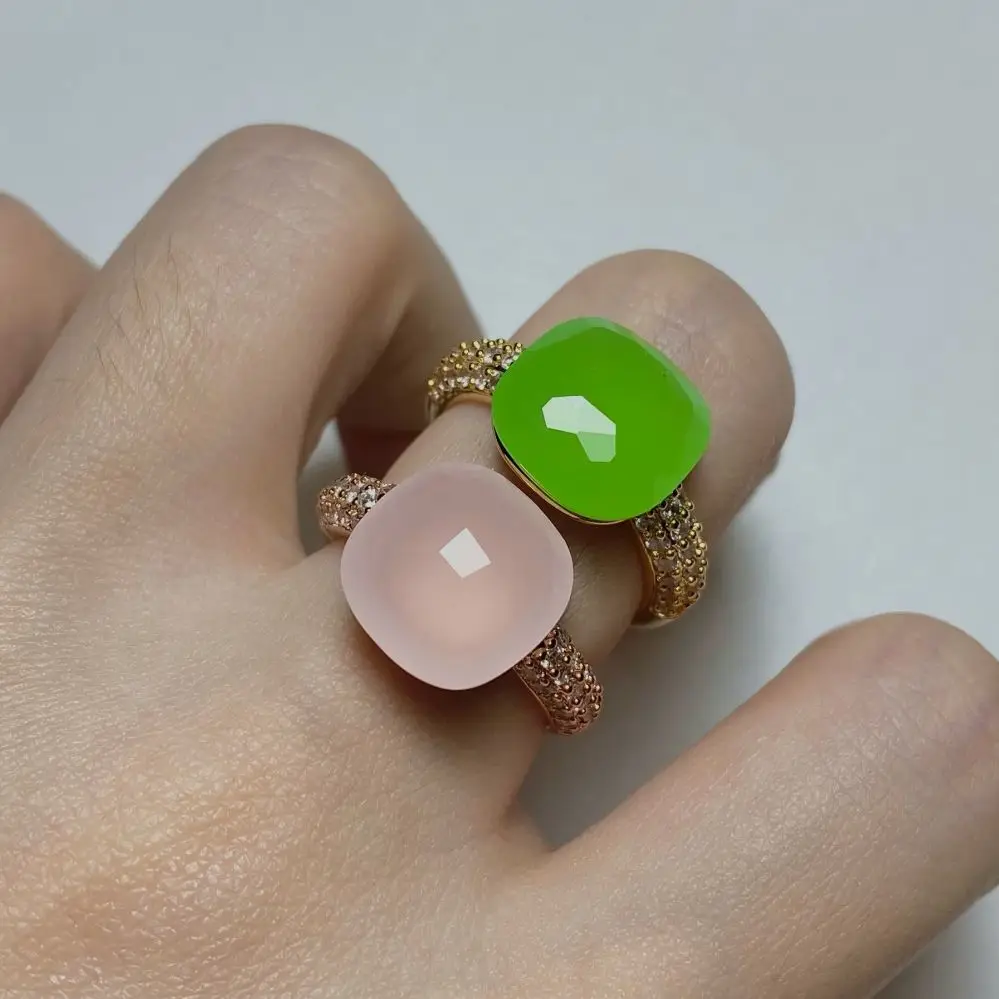 

Женское кольцо с фианитом, кольцо диаметром 12,6 мм с фиолетовым и розовым кристаллом, Подарочная бижутерия