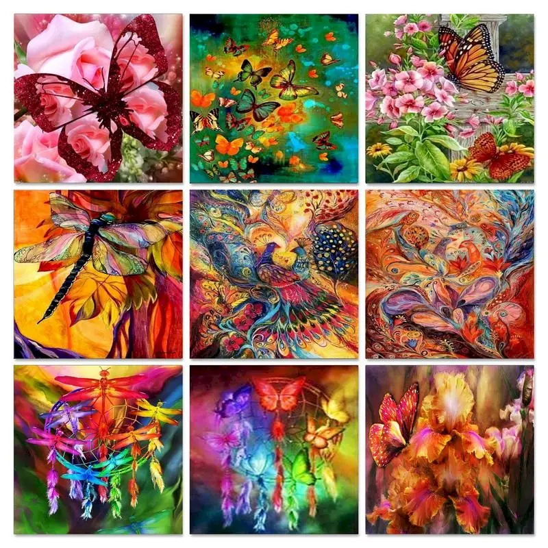 

RUOPOTY Diamond Painting Animals Cross Stitch 5D Diamond Embroidery Butterfly Picture Rhinestones Handmade Hobby Wall Decor
