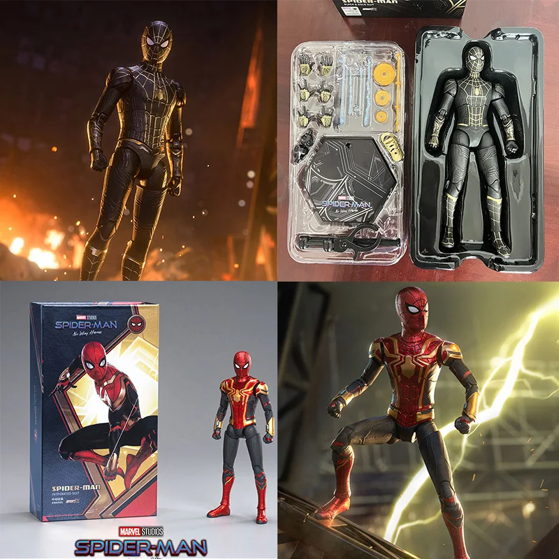 ZD Toy Marvel Spiderman Figure No Way Home Integrated Black Gold Suit Spider Joints Moveable Man Action Figure 18cm Model Toys