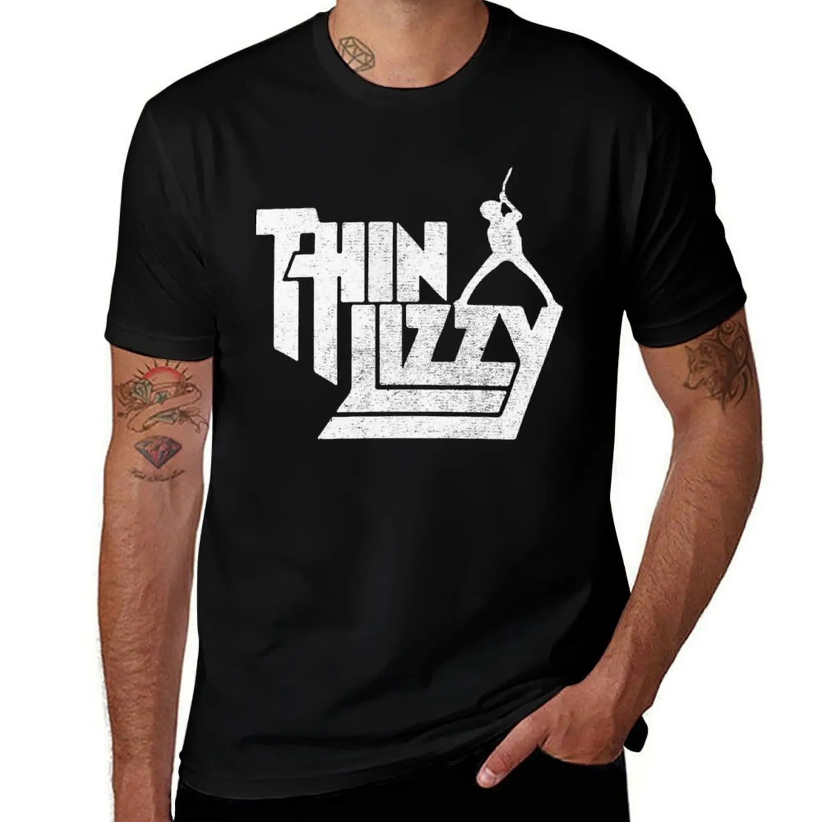 Фото Футболка Thin Lizzy с принтом песен группы, винтажная, в стиле ретро, с эффектом потертости, однотонная, базовая. №1