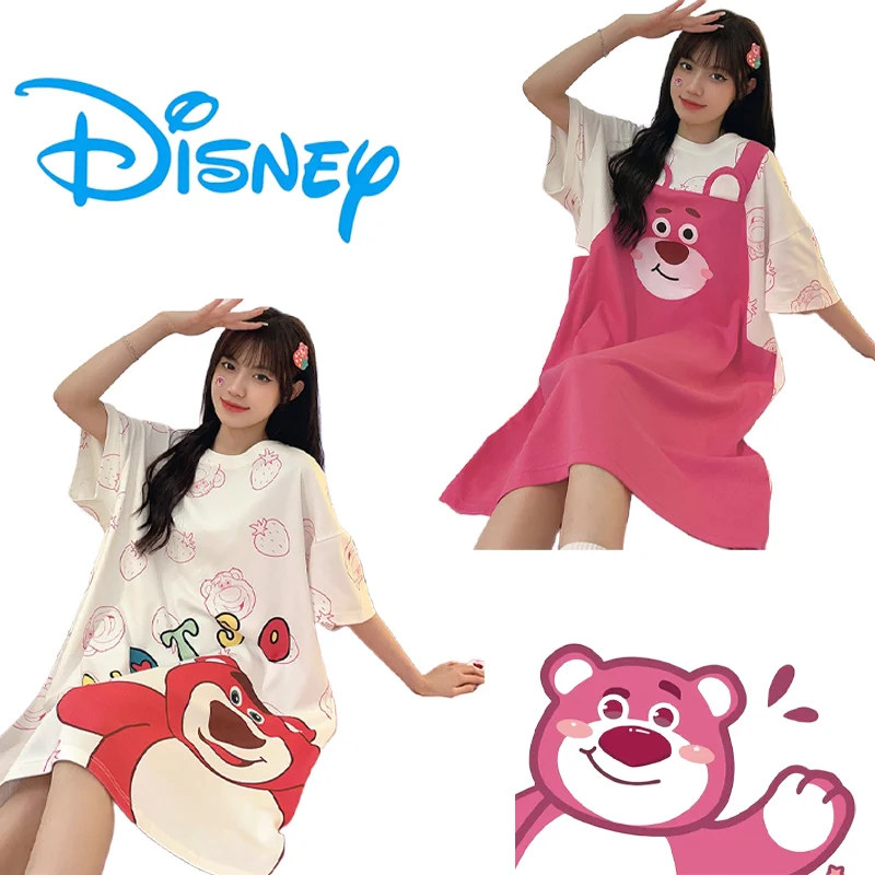 

Хлопковая пижама Disney Lotso, летняя Милая летняя ночная рубашка с короткими рукавами и героями мультфильмов, милая Домашняя одежда, удобная и приятная на ощупь
