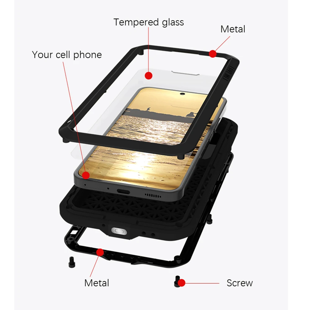 LOVE MEI For Xiaomi 13 Metal Armor Case Mi13 Military Grade Silicone Shockproof Cover Funda Built-in Tempered Glass Protector