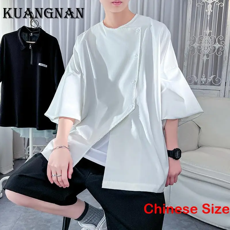 

KUANGNAN Solid Shirt Man Luxury Men's Social Shirts and Blouses Clothes for Sale Cool Blouse Tops Korean Style 3XL 2023 Summer
