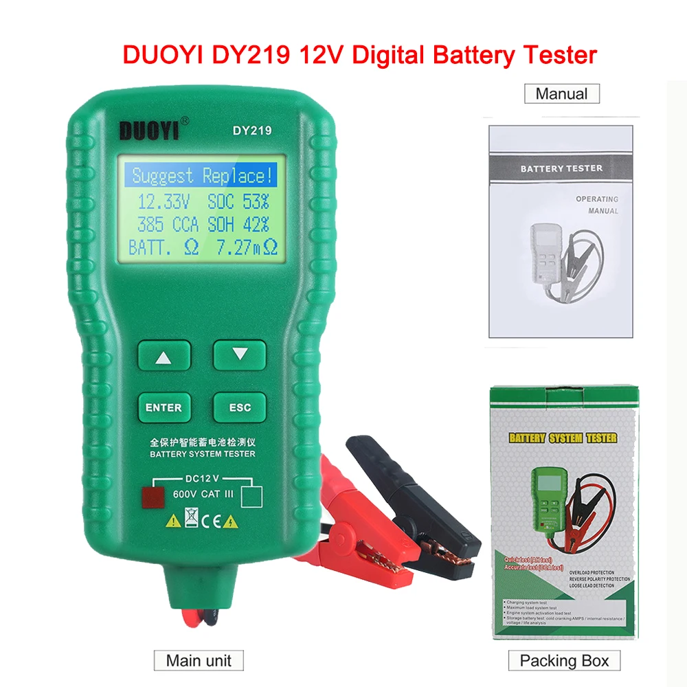 

Тестер для автомобильного аккумулятора DUOYI DY219, 12 В, многофункциональный диагностический мини-инструмент