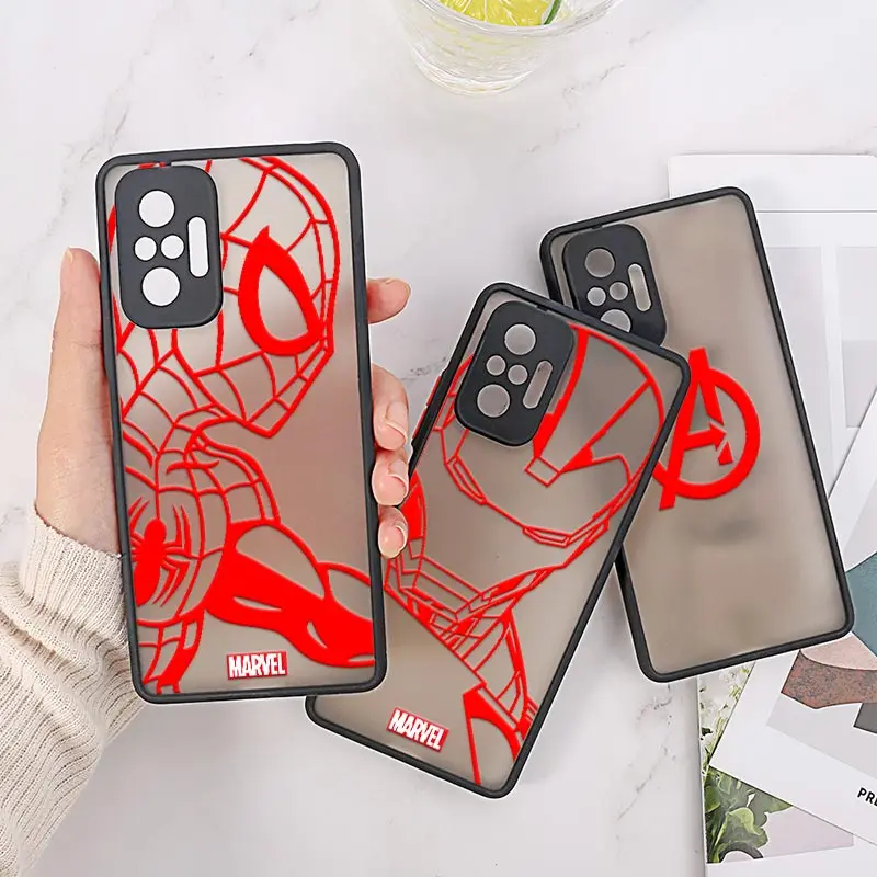 

Red Ironman Spiderman Avengers Case For Redmi Note 11 Pro 8 9 10 Pro Back Cover Redmi 10C 9 T 9C 8 7A 6A Matte Clear Case Marvel