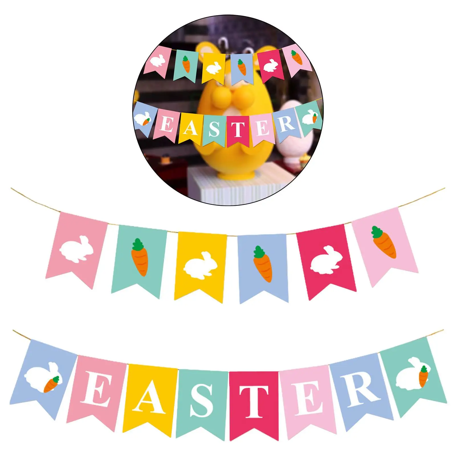 Easter Banner Flags Party Ornaments Rabbit Carrot Colorful Celebration Festival Hanging Decorations Photo Props Porch Fireplace