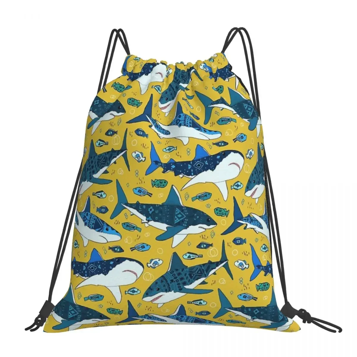 

Многофункциональные портативные рюкзаки на шнурке «акулы на горчичном цвете», спортивная сумка с карманами и кулиской для мужчин и женщин