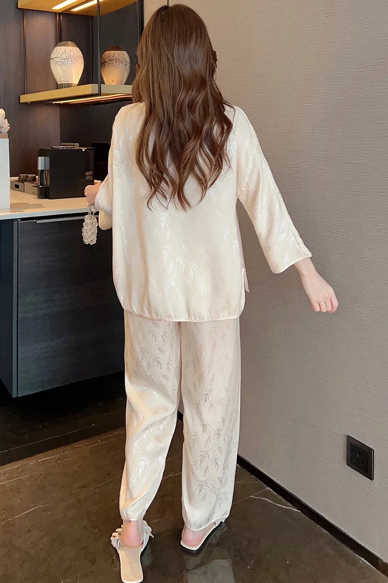 2 шт. жаккардовый Атласный пижамный комплект с круглым вырезом летняя одежда для