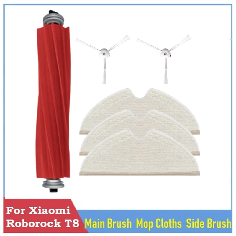 

6PCS Replacement Spare Kit For Roborock T8 Robot Vacuum Cleaner Parts Washable Main Side Brush Mop Cloth Accessories