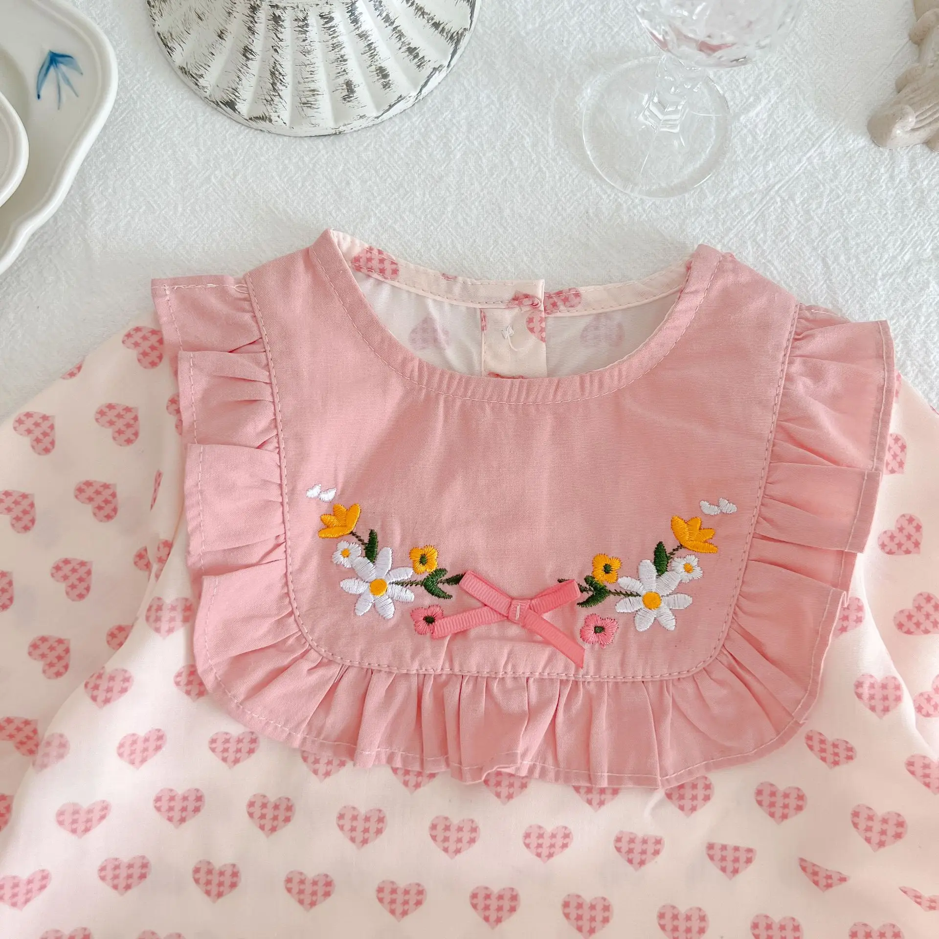 Newborn Infant Baby Girls Flower Embroidery Romper Long Sleeve Ruffle Print Jumpsuit Toddler Girl Autumn Clothing