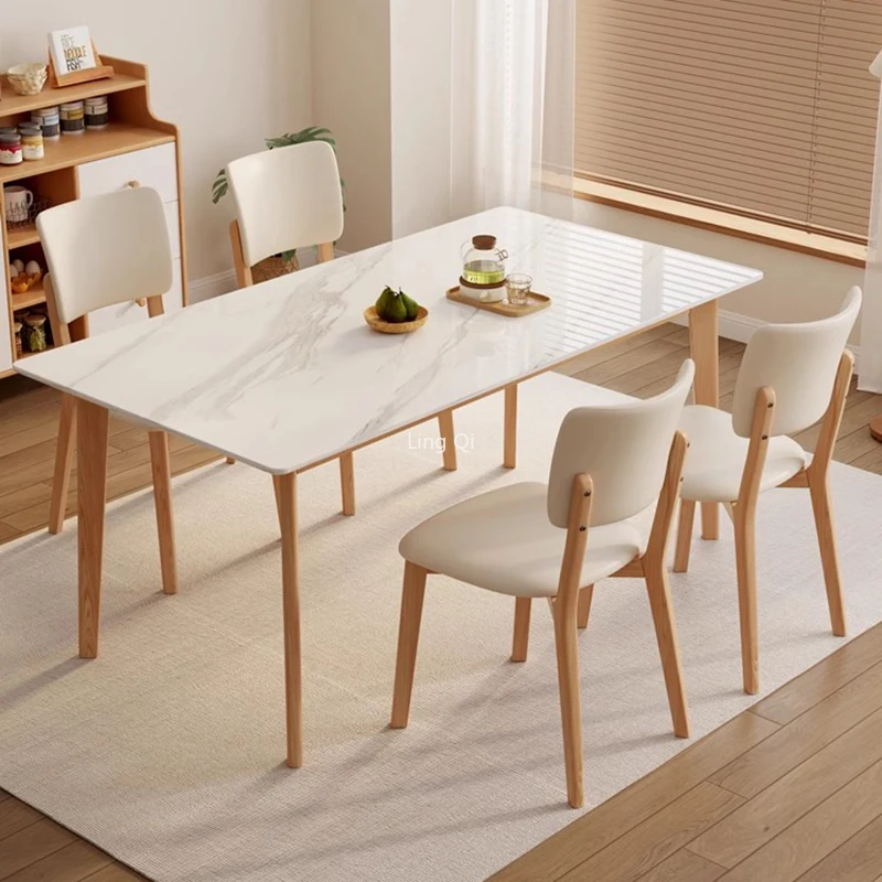 

Luxury Wood Legs Dining Table Set 6 Chairs Organizer Nordic Modern Table Small Apartment Center Mesas De Comedor Home Furniture