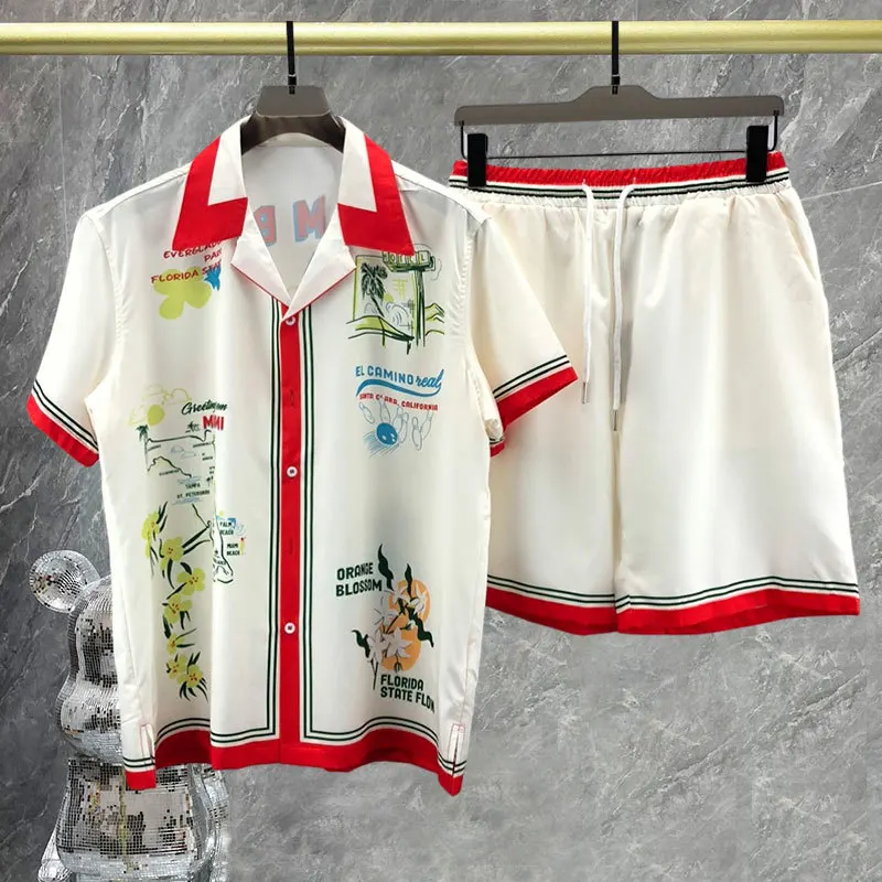 Повседневный пляжный костюм для отдыха в стиле хип-хоп гавайская рубашка с