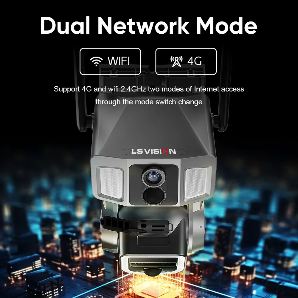 LS VISION 12MP 6K 10X Zoom Двойной экран Солнечная камера Открытая 4G/WiFi 2 в 1 Трех объектив