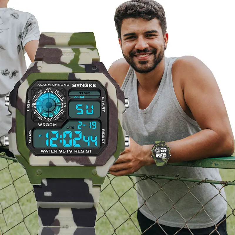 Камуфляжные военные часы SYNOKE модные мужские цифровые водонепроницаемые