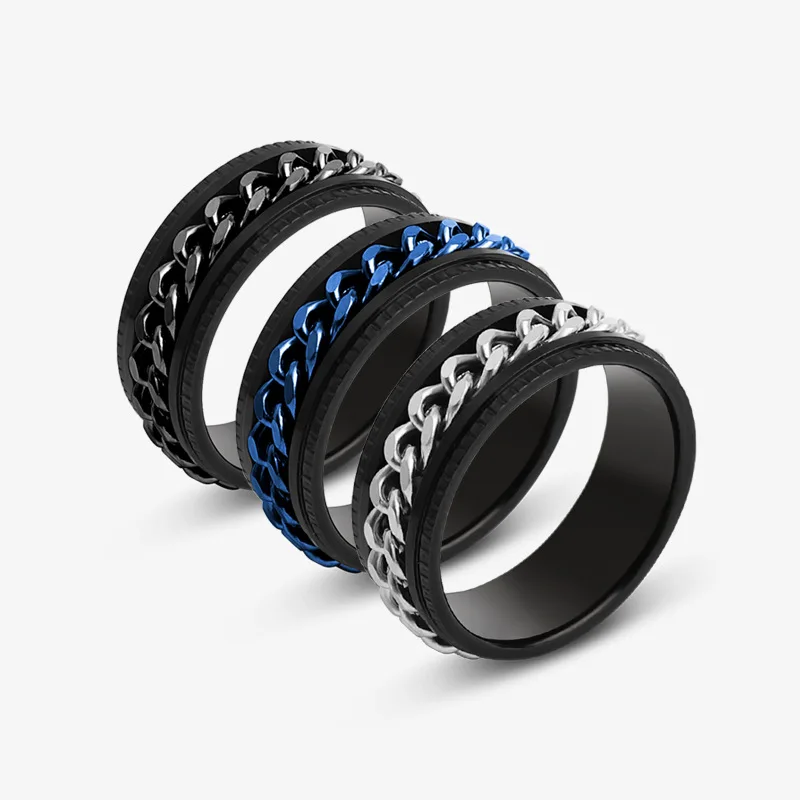 

30pcs Stainless Steel Rotatable Men Couple Ring High Quality Spinner Chain Rotable Rings Punk Women Man Jewelry for Party Gift
