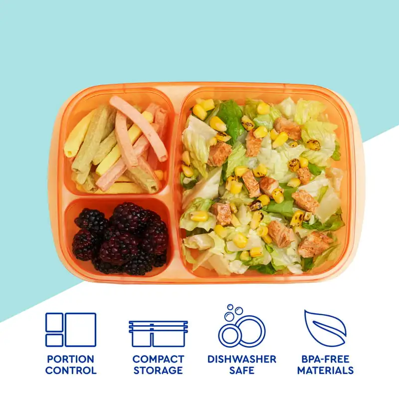 

Reusable Classic 3-Compartment Bento Lunch Boxes with 10 Pack Containers for School, Work, and Travel - Perfect for Storing and