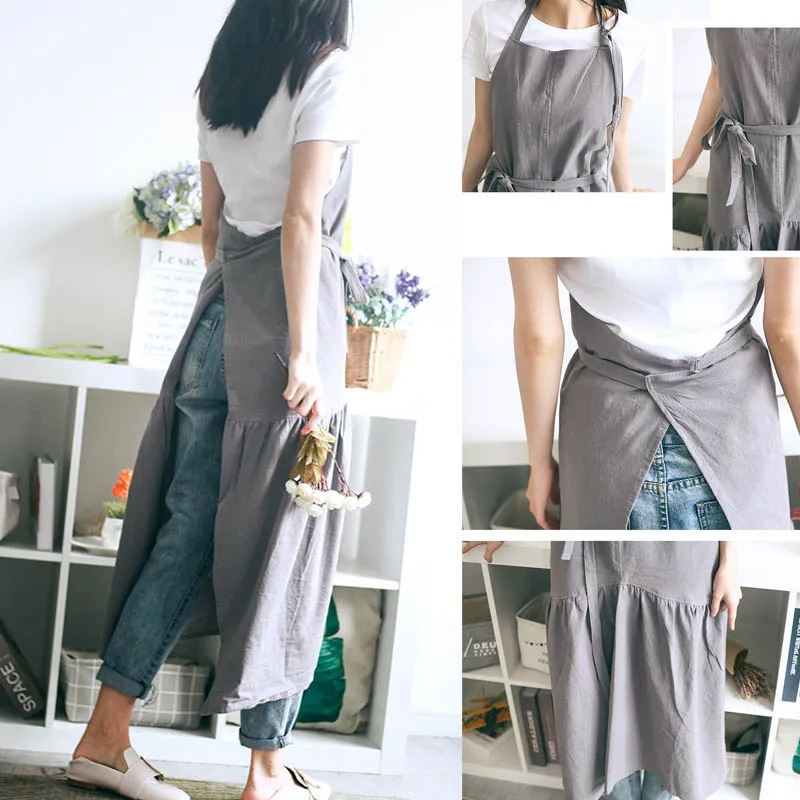 Женский Кухонный Фартук рыбий хвост хлопковый Льняной с карманами нагрудник